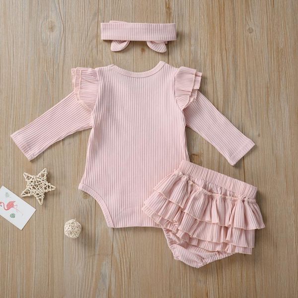 

clothing sets baby & children's infant girls autumn 3pcs set cute ruffled short pants+flared long sleeve bodysuit+headband, White