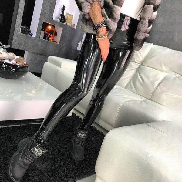 

women's leggings asheywr black leather women high waist elastic pu leggins push up skinny bright jeggings woman thin