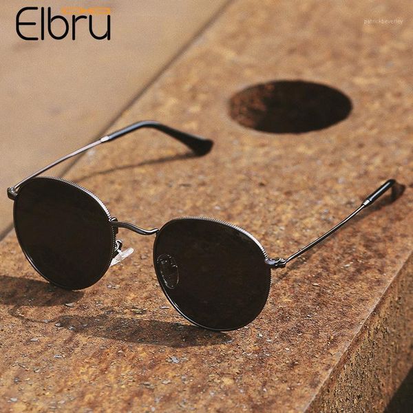 

sunglasses elbru vintage round polarized color film sunshades fashion personalized uv400 metal frame sun glasses for men driving, White;black