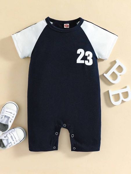 

baby number print raglan sleeve romper she, Blue