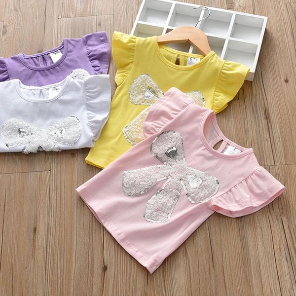 

brand toddler infant child kid casual bow tie baby girl short sleeves cotton clothes 2 3 4 5 6, Blue