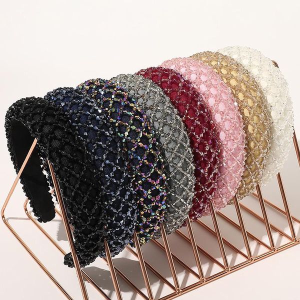 

hair accessories fashion full crystal headbands for women shiny padded rhinestone hairbands thicken bezel hoop headwear