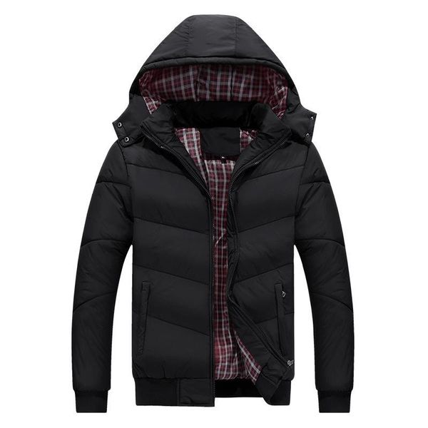 

men's down & parkas trendy autumn and winter detachable hooded fashion solid color warm cotton jacket, Black