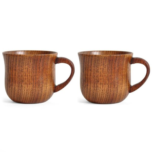 

2pcs natural solid wood teacup, vintage handmade round wooden teacup coffee cup tea milk decoration mugs