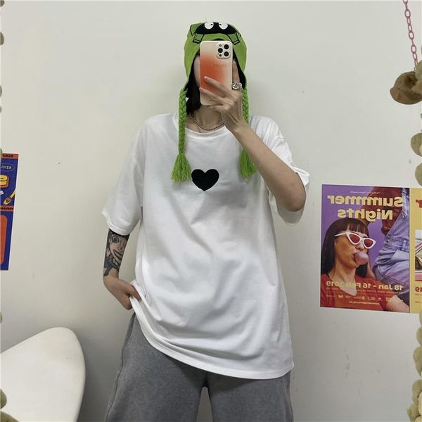 

men's t-shirts love embroidery men tshirt summer o neck short sleeve heart-shaped graphic oversized chic loose women white kawaii clot, White;black