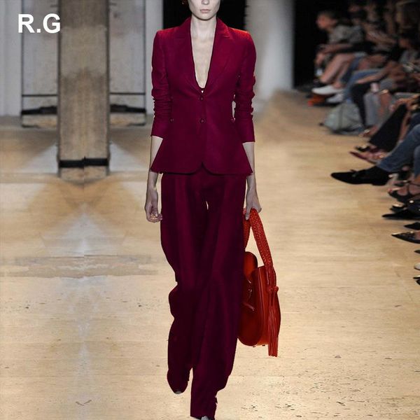 

women's suits & blazers rg formal business suit jacket set ol work wear wine red blazer wide leg pants pantsuit trouser for women autum, White;black