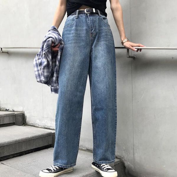 

women's jeans high waist boyfriend women loose casual straight denim pants 2021 korean style harajuku trousers woman p374, Blue