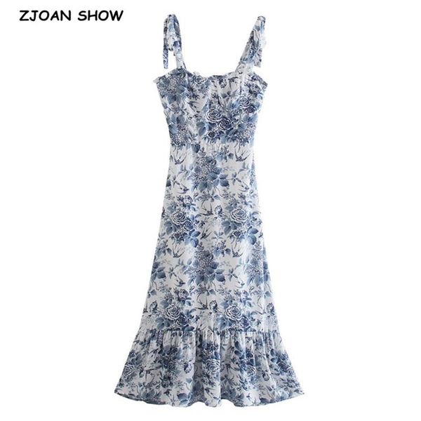 

casual dresses summer vintage french style blue white floral women dress spliced ruffles hem tie bow strap sleeveless beach holiday, Black;gray