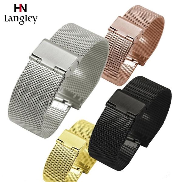 

watch bands rose gold stainless steel wristwatch band straps 12-26mm quick release watchband mesh strap comfortable watches accessories, Black;brown