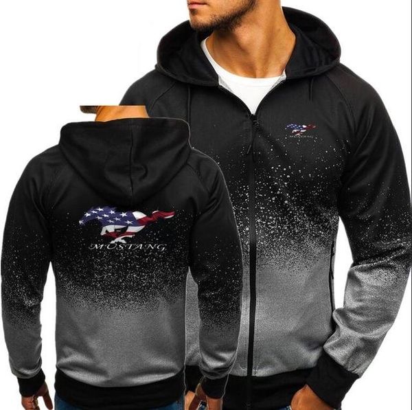 

men's hoodies & sweatshirts men u.s. flag mustang print jacket spring autumn drawstring zipper hooded sweatshirt male pullover hoodie c, Black