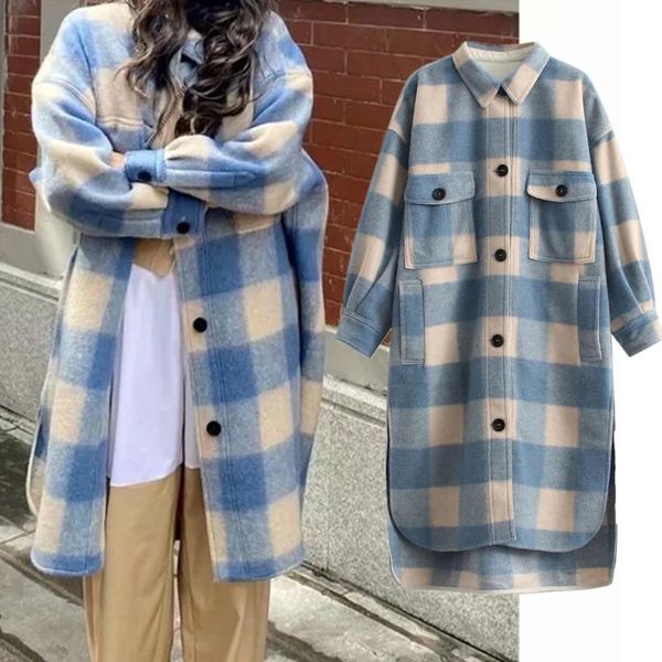 

women's wool & blends maxbutti coat women winter trench ins fashion blogger vintage oversize woollen plaid loose long jacket plus size, Black