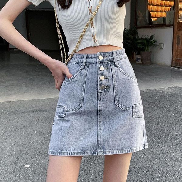 

skirts limiguyue summer women high waist slim short denim skirt casual buttons bodyconÂ jean ladies hip bottoms saias girls k225, Black