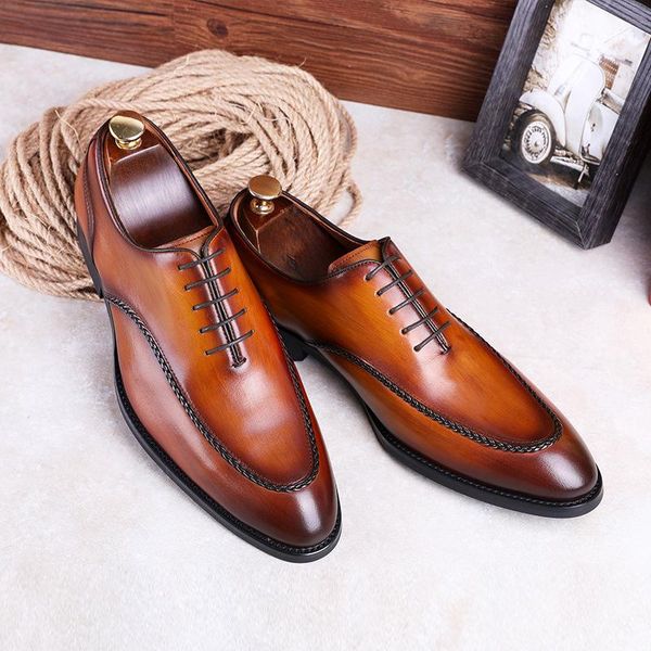 

dress shoes layer cowhide rubber compound sole lace-up elegant men's business leather designer 2021, Black