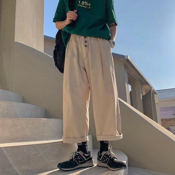 

men's pants kemoy japanese style oversized straight men's casual solid capris wide leg trousers harajuku fashion clothing, Black
