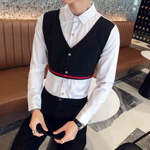 

t shirts british style spring 2021 fake-2pieces long sleeve casual simple men's clothing club/prom prom shirt plus size 2aty, White;black