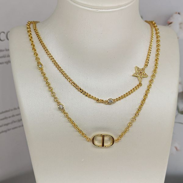 

design jewelry letter star gold layer women's necklace fashion diamond inlaid exquisite girl temperament, Silver