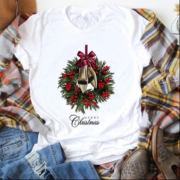 

women suitable all seasons christmas t shirt funny santa claus print female fashion harajuku short sleeve, White
