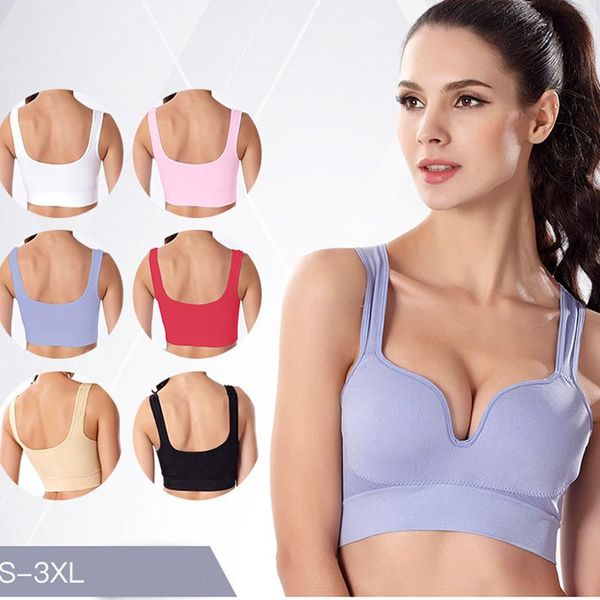 

bras women's underwear 3d seamless lingerie sports running vest shockproof bralette yoga gather u back plus size active cropped bra, Red;black