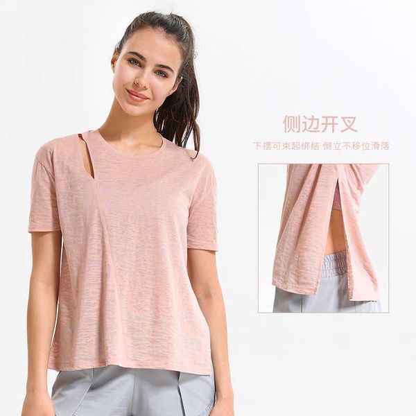 

backl-036splithollowoutwomen'syogaquickdryingbreathablecasualsportsblouserunningfiessloosethinshortsleeve, Black;gray