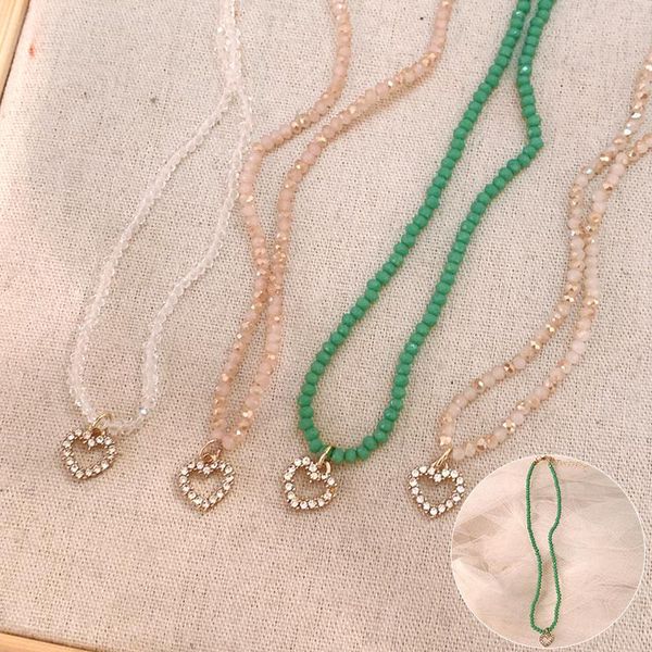 

chains 1pc women necklace heart pendant beaded jewelry gift summer boho wear fashion cute short chain present accessories, Silver