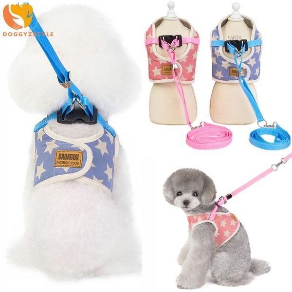 

dog collars & leashes cat harness vest no pull and leash set five-pointed star puppy strap soft breathable pet walk collar