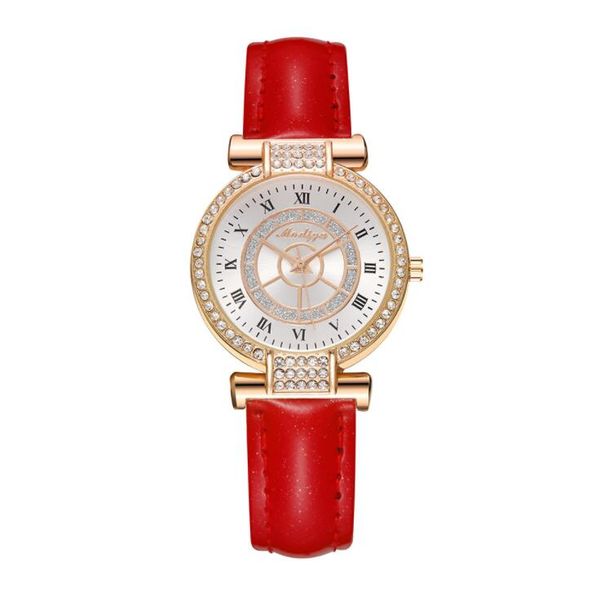 Neueste Strass Damen Quarzuhren Damen Lederband Kristall Diamant Ruderuhr Mode römische Ziffer Armband Armbanduhr