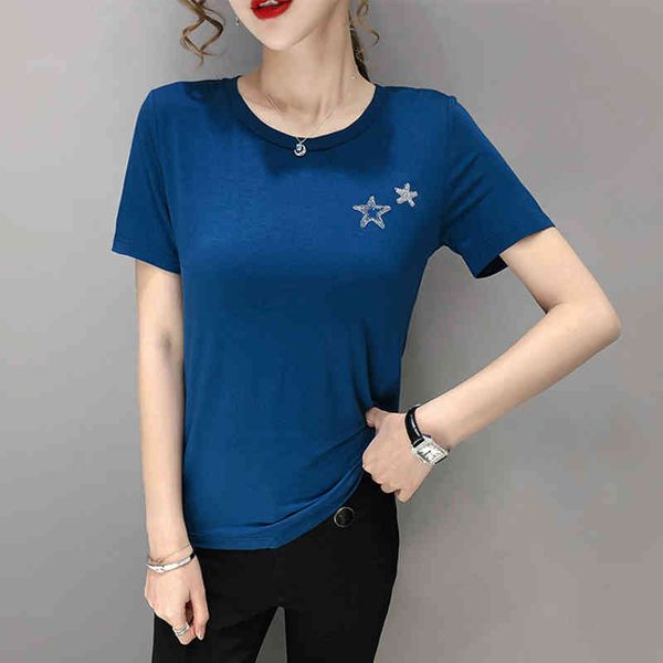 

women's t-shirt embroidery star t short sleeve woman tshirts plus size women solid summer tee casual ladies camisetas de muje, White