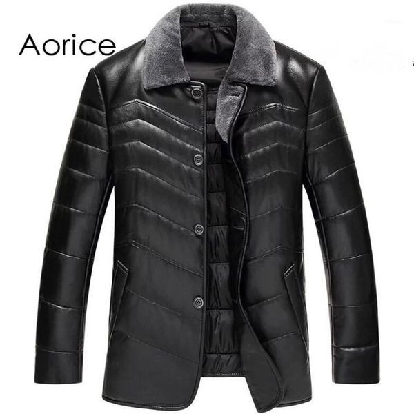 

men's jackets aorice mt821 2021 men coat sheep leather feather down with fur collar fall winter warm casual outwear, Black;brown