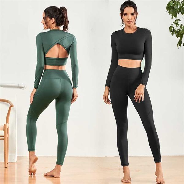 

new running fitness two piece tight stretch pants sportswear yoga suit, Black