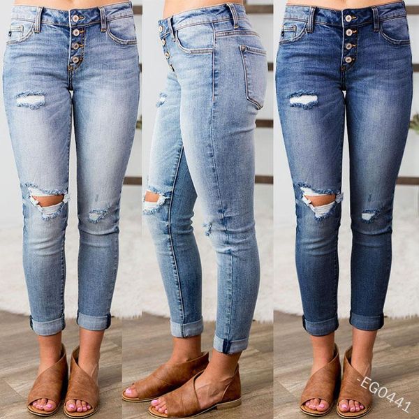 

women's jeans lugentolo vintage streetwear mom fall fashion ripped for women bleached washed pencil pants, Blue