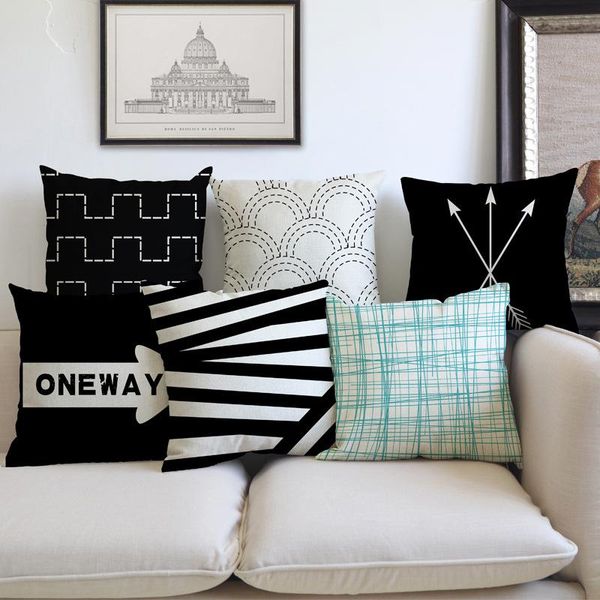 

black geometric cubes wave dotted line arrow letter print nordic concise decorative pillows for sofa cushion cover case 18"x18" cu