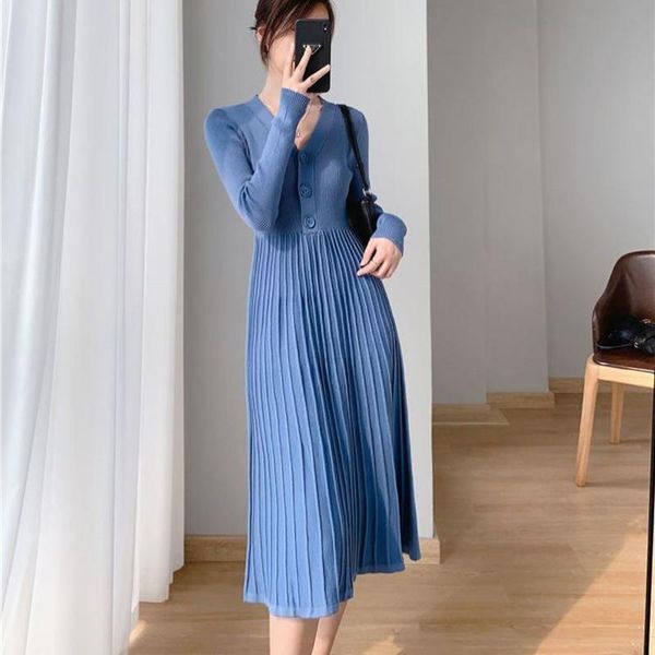 

casual dresses chic women sweater dress autumn winter elegant knitted a line ribbed bottoming christmas pullover party, Black;gray
