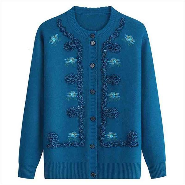 

middle-aged and elderly womens sweaters knit cardigan spring autumn large size single-breasted casual jacket female k1038, White;black