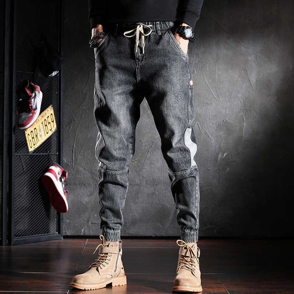 

men's jeans fashion shreds casual black grey jeans loose pencil pants 0ab6, Blue