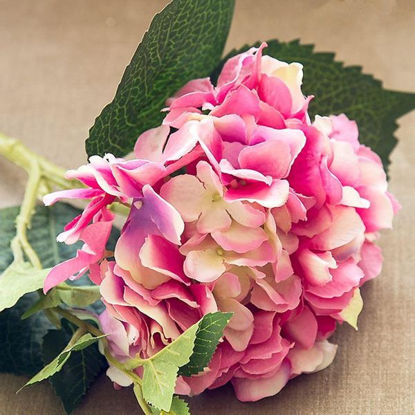 

2021 artificial flower hydrangea silk flower with stem and leaf for wed decoration home decoration wed bouquet in white green pink royal