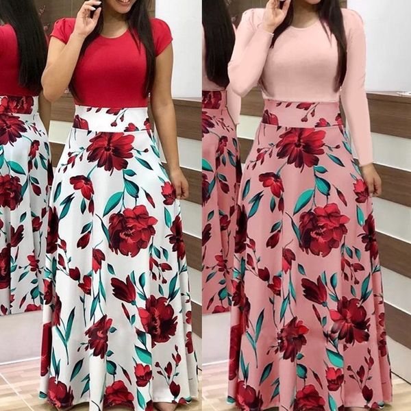 

women dress boho print vintage female floral maxi es evening party bodycon long vestidos plus size s-5xl 210517, Black;gray