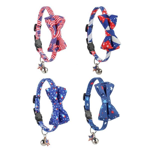 

cat collars & leads adjustable american us flag breakaway collar and bow tie with bell for pets independence days