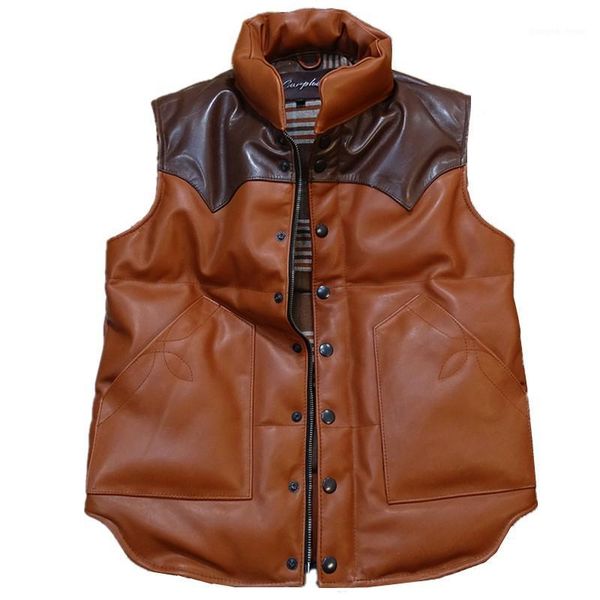 

men's leather & faux rose to market compensation at any time horsehide down vest, Black
