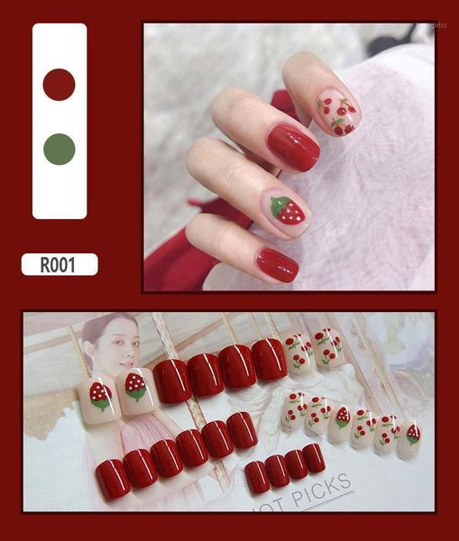 

pcs mixed color cute full cover fake nails false nail tips detachable art stick on acrylic tool1, Red;gold