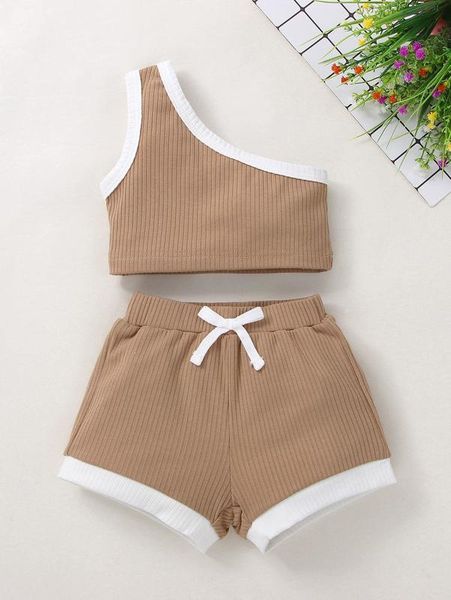 

baby one shoulder & tie front shorts she, White