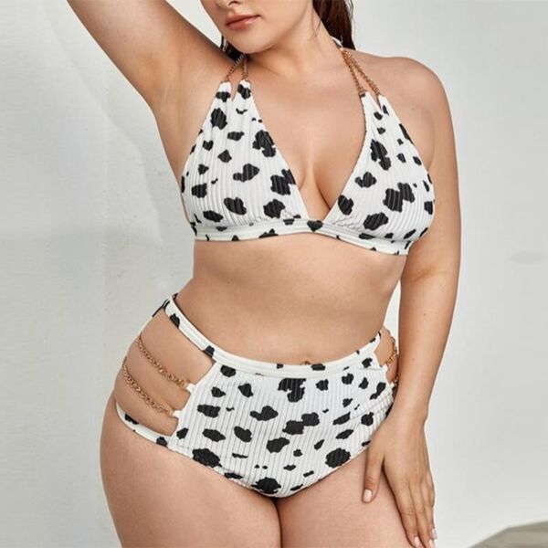 

women's swimwear 2021 high waist bikini set swimsuit fashion women oversized female plus size split suit baÃ±ador mujer, White;black