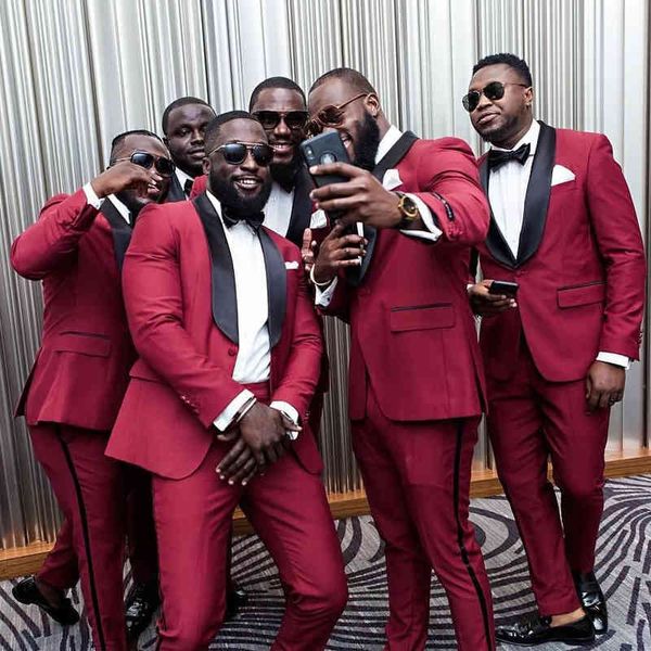 

men's suits & blazers burgundy wedding tuxedo for groomsmen dinner party black shawl lapel slim fit men african male fashion jacket wit, White;black
