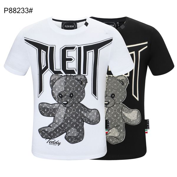 

plein bear t shirt mens designer tshirts brand clothing rhinestone skull men t-shirts classical hip hop streetwear tshirt casual tees pb 112, White;black