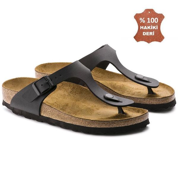 

slippers bst-2021siyahderi 100 leather men's and women's classic waterproof outdoor sports beach flip flops, Black
