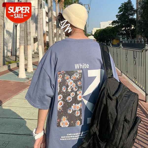 

little daisy arrow print short-sleeved t-shirt male ruffian handsome student half-sleeved #rg55, White;black