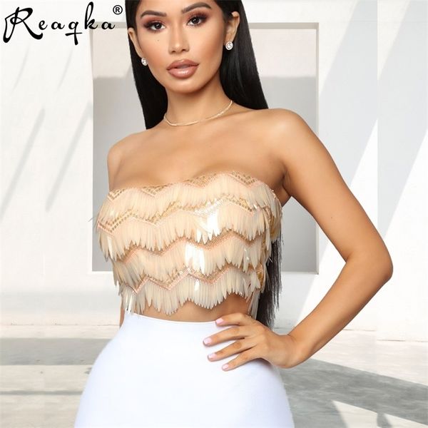 

bling sequins crop women besparkling backless strapless summer tank luxury nightclub party cropped short shirt 210319, Black