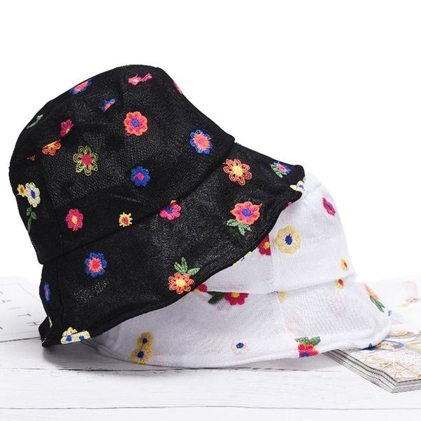 

summer thin mesh flower print uv protect breathable beach seaside holiday visor caps hipster sunbonnet bucket hats fisherman hat wide brim, Blue;gray