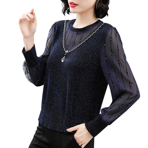 

women's blouses & shirts women spring autumn style chiffon lady casual stand collar dot printed long sleeve blusas, White