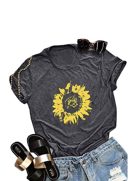 

women's t-shirt summer women floral cute short sleeve sunflower young casual streetwear, White