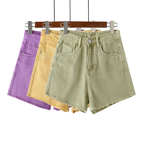 

women's jeans 2021 summer street casual denim shorts pocket multi color high waist korean style wide leg chic pants female, Blue